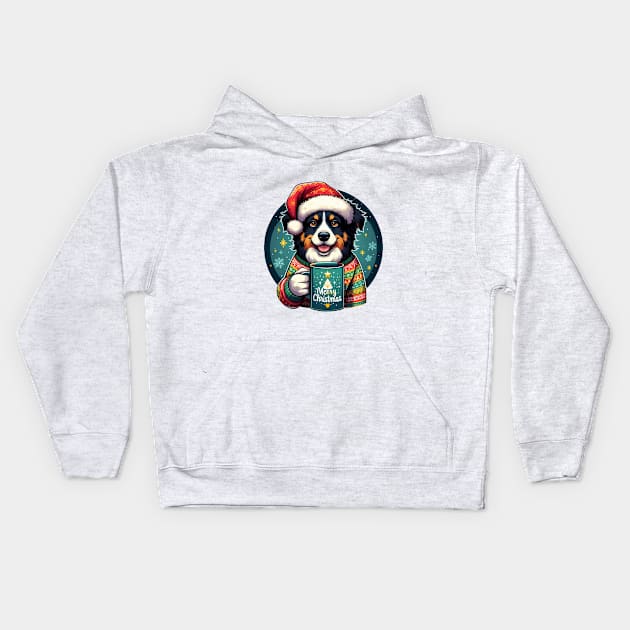 Christmas Black Tri Aussie Kids Hoodie by BukovskyART